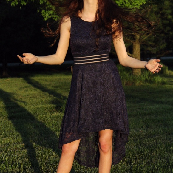 Dresses & Skirts - Navy Lace High Low Cocktail Dress
